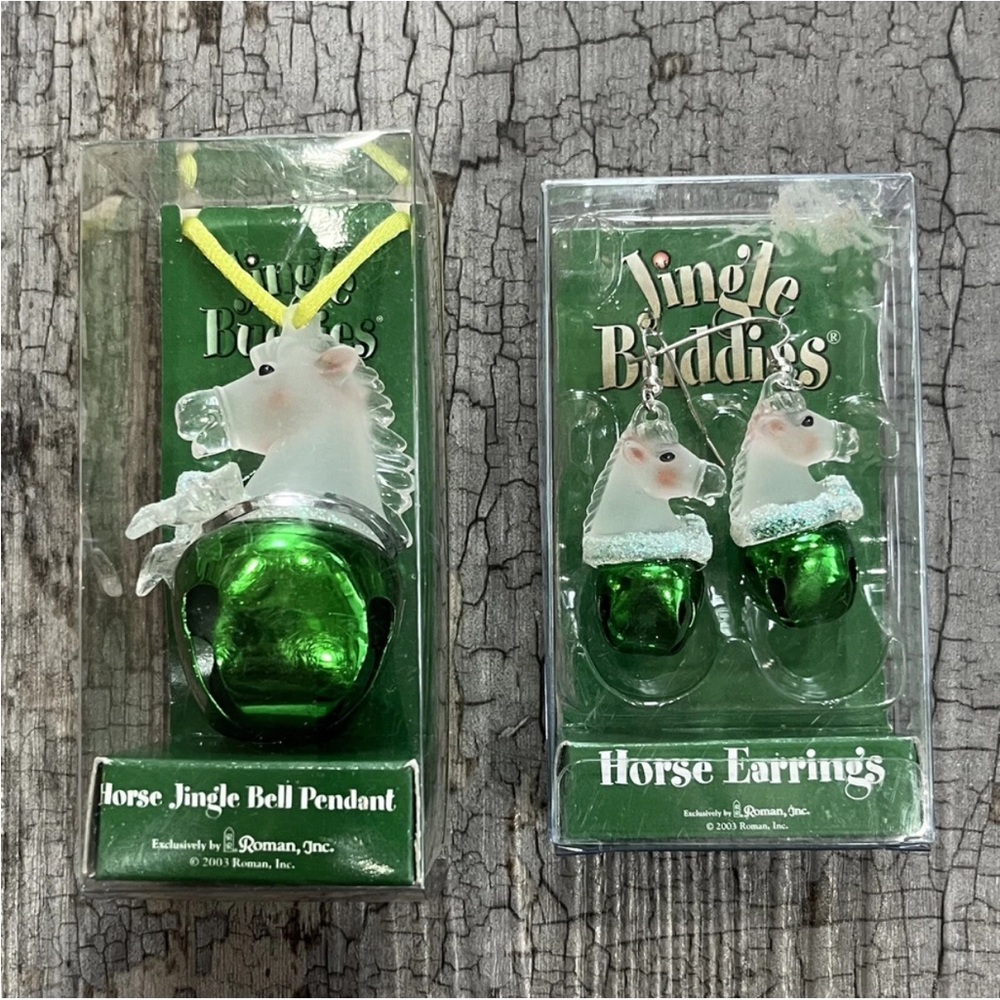 Jingle bell horse necklace and earrings